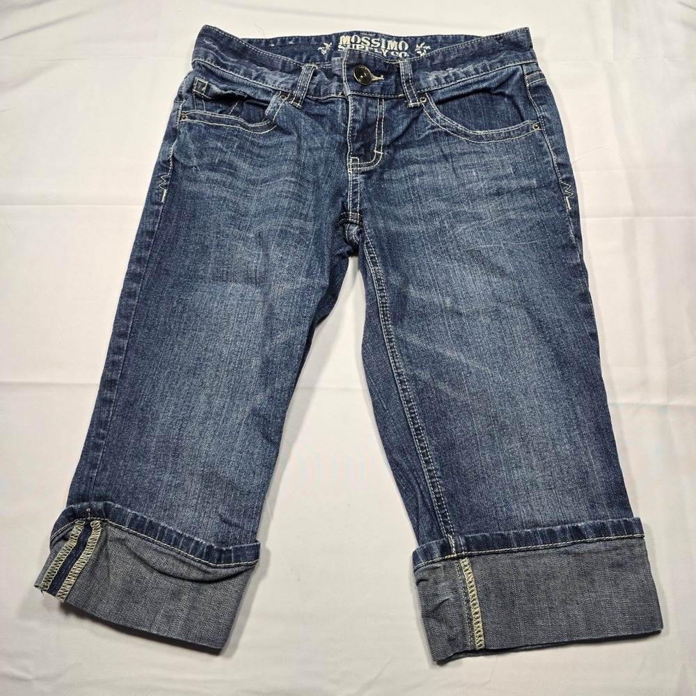 Mossimo Supply Co Womens Size 1 Fit 6‎ Denim Capri Jeans Medium Wash Cuffed Blue